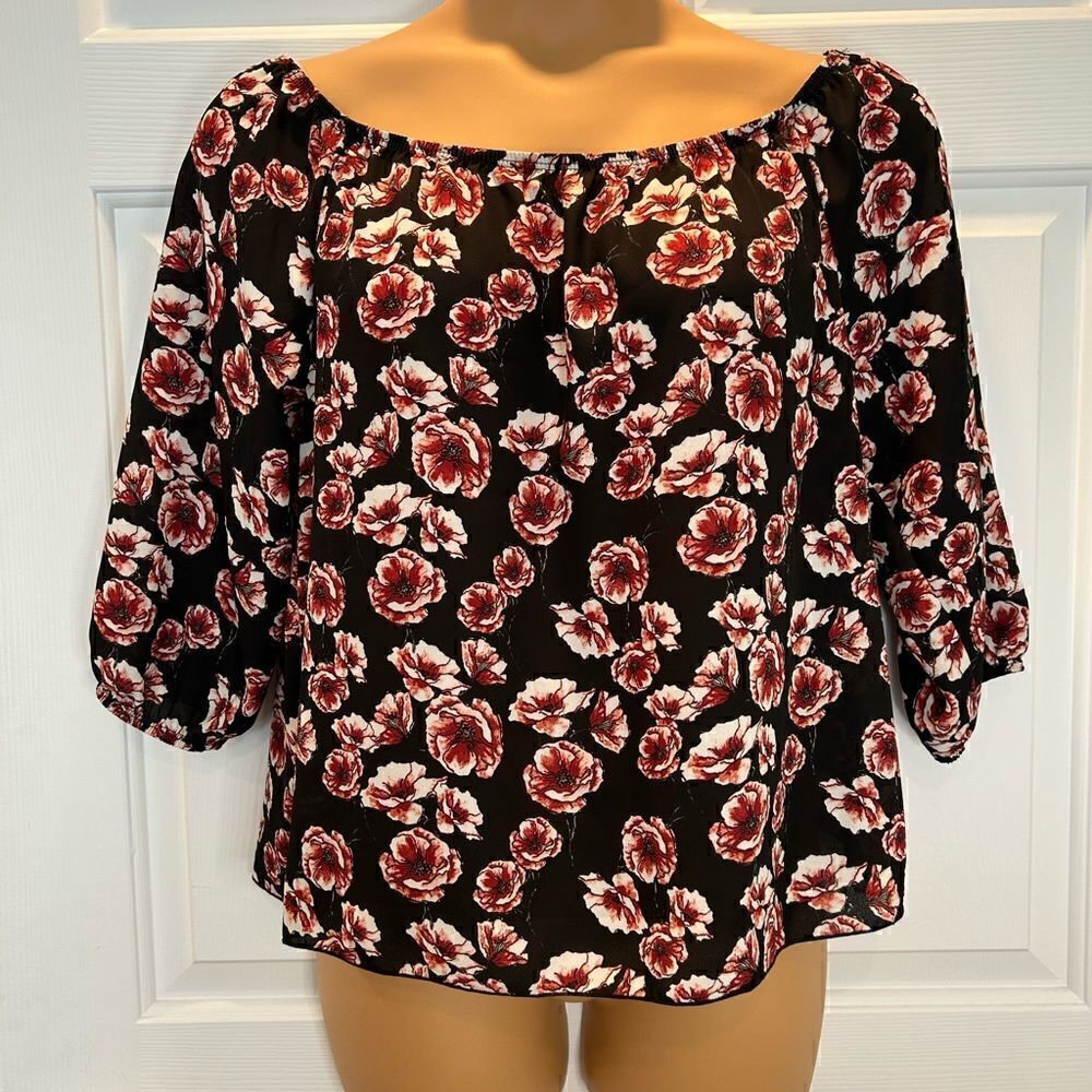 Absolute Angel New York Junior Floral Print Off Blouse Size XL